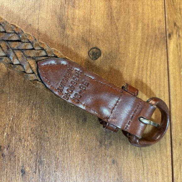 VTG Brown Cognac Woven Braided Leather Belt Made in Uruguay Mens 36 -90 Unisex - Picture 4 of 7